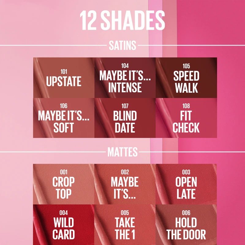 MAYBELLINE NEW YORK serumo lūpų dažai Švelnūs, aksominiai lūpų dažai su drėkinamuoju efektu.