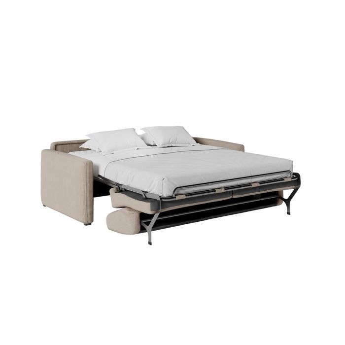 Sofá cama convertible AGATHE de 3 plazas, 140x190cm, en pana - Topo - Colchón de 13cm - Ancho 178 x Profundidad 96 x Alto 88cm - LOUNGITUDE