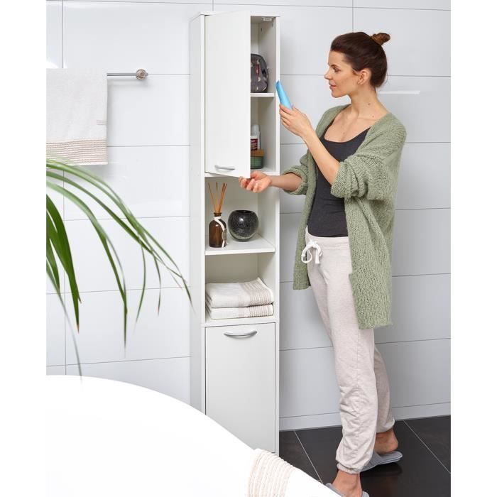 White bathroom furniture set: Vanity unit and bathroom column, tall cabinet