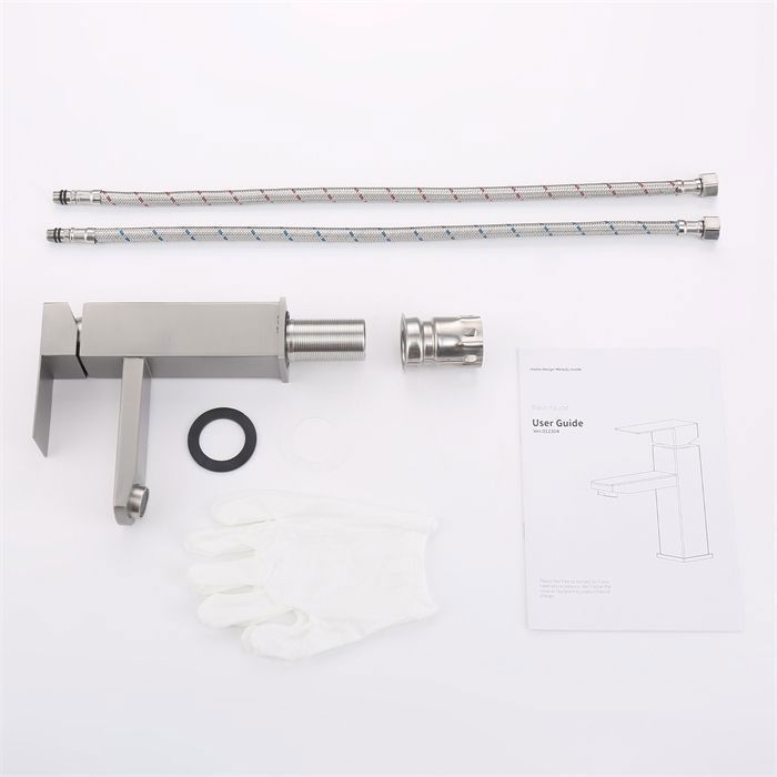 Robinet Mitigeur de Lavabo Brossé Robinet Salle de Bain Carré Robinetterie en Acier Inox - HOMELODY