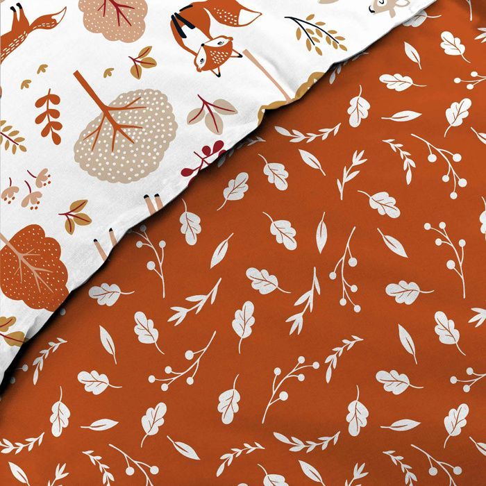 Copripiumino per bambini 140 x 200 cm + 1 federa – ROXY – 42 fili – Reversibile con federa con testa di volpe