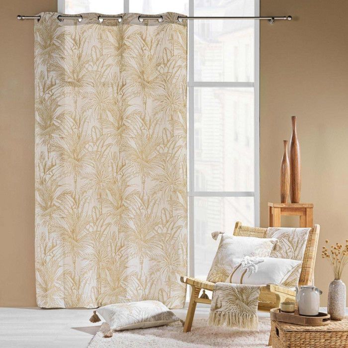 Eyelet curtain - DOUCEUR D'INTERIÉRIUM - Gold palm tree pattern - 140x240cm - Light filtering