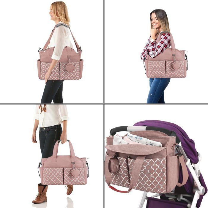 Bolso cambiador para bebé, 13 bolsillos, múltiples compartimentos de almacenamiento, bolso de maternidad, bolso cambiador de viaje con correa para el hombro (rosa)