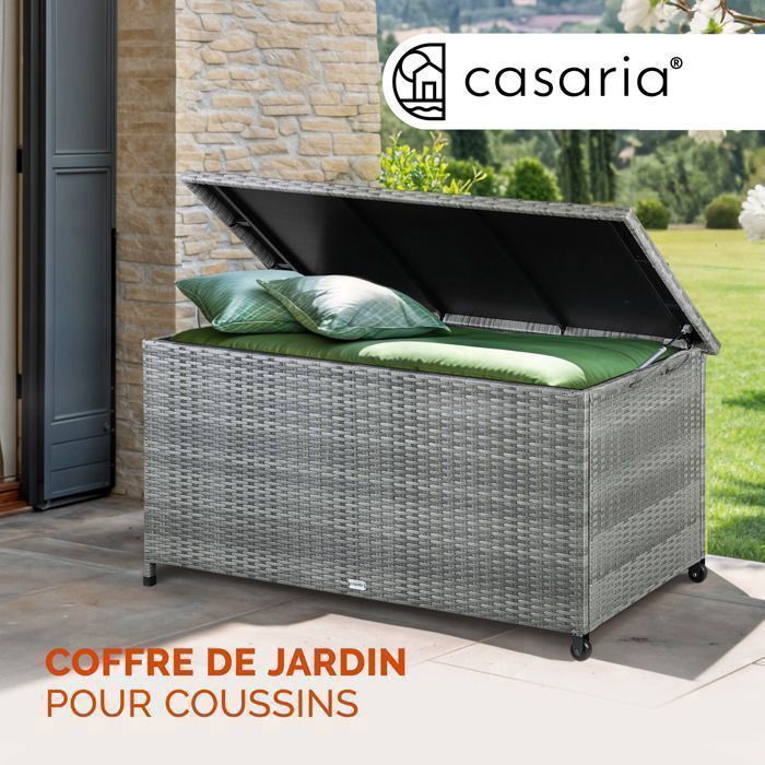 CASARIA® XXL Tuinopbergbox voor buiten, grijs - 270 liter opbergkist met wielen, waterdicht, gasveer, 117x53x60 cm