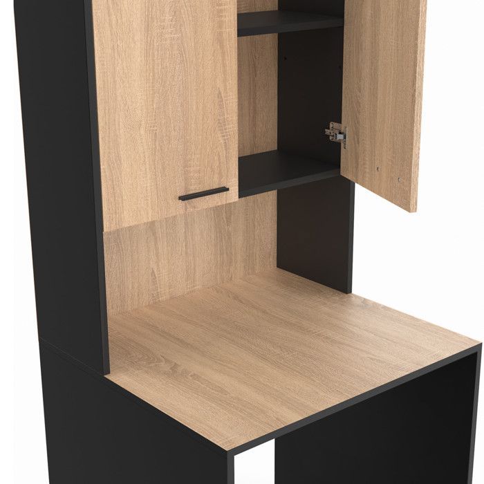 Mobile per lavatrice IDMARKET WALLIS con ante nere e legno effetto faggio