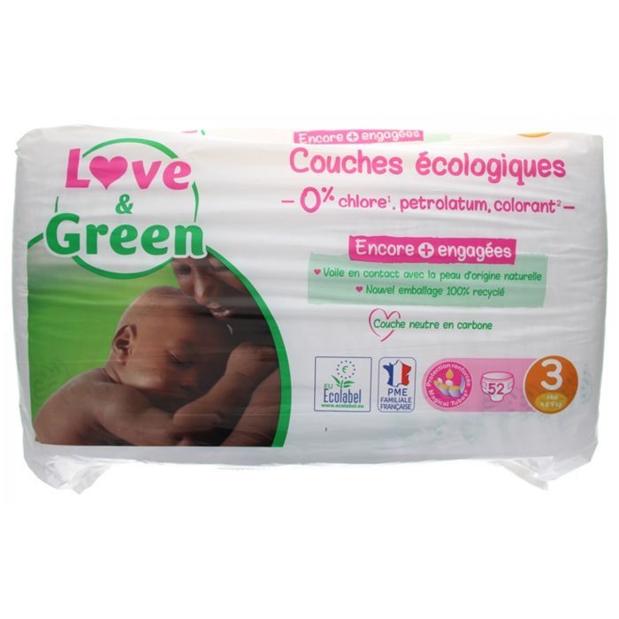 Couches Love & Green T3 x52 (4-9 kg) - LOVE AND GREEN - Taille 3 - Blanc - Mixte - Couche-culotte