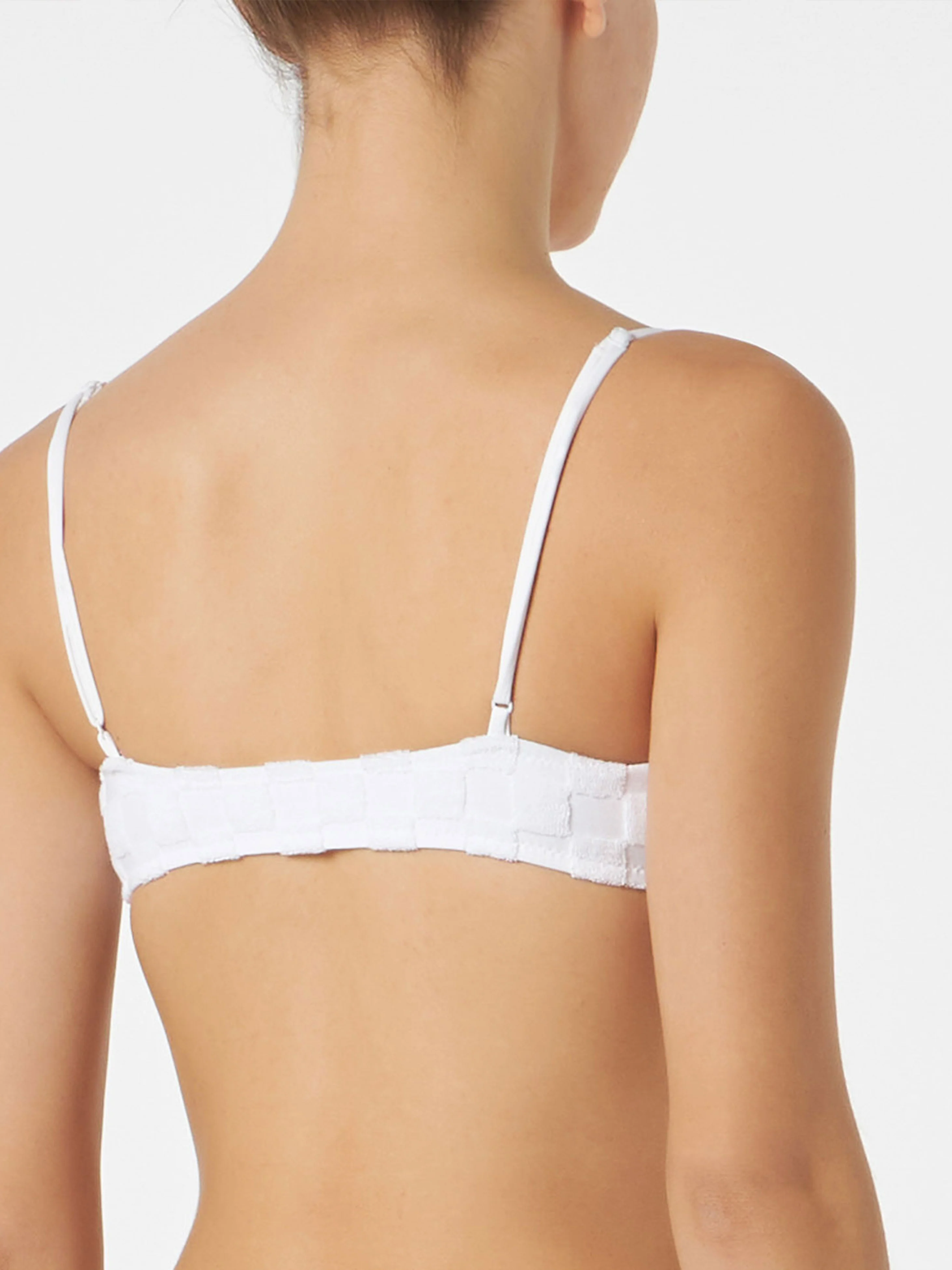 Maillot de bain bralette en éponge à carreaux blancs pour femme