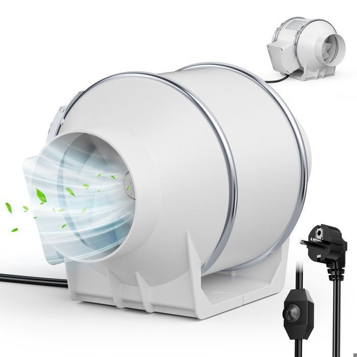 Ventilador de duto de 4 polegadas, 310 m³/h, velocidade variável, baixo ruído de 30 dB, IPX2 para ventilação de banheiro e cozinha.