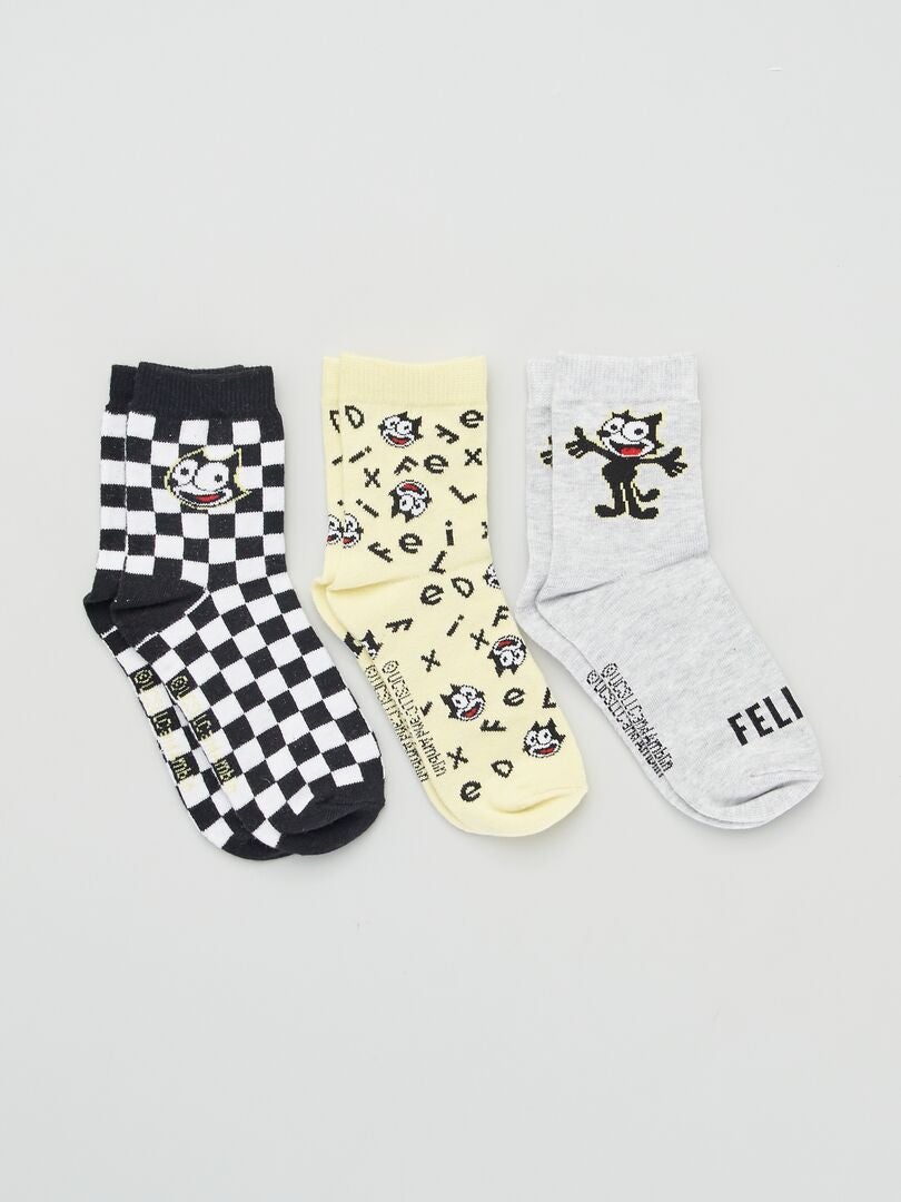 Set van 3 paar 'Felix the Cat'-sokken - ZWART
