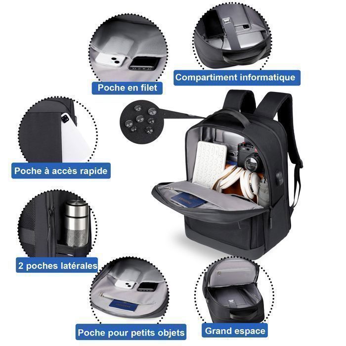 Mochila de viaje de tamaño cabina - Bolsa de viaje - 46x32x24cm - Negra - Impermeable - para mochila de viaje de tamaño cabina de Ryanair