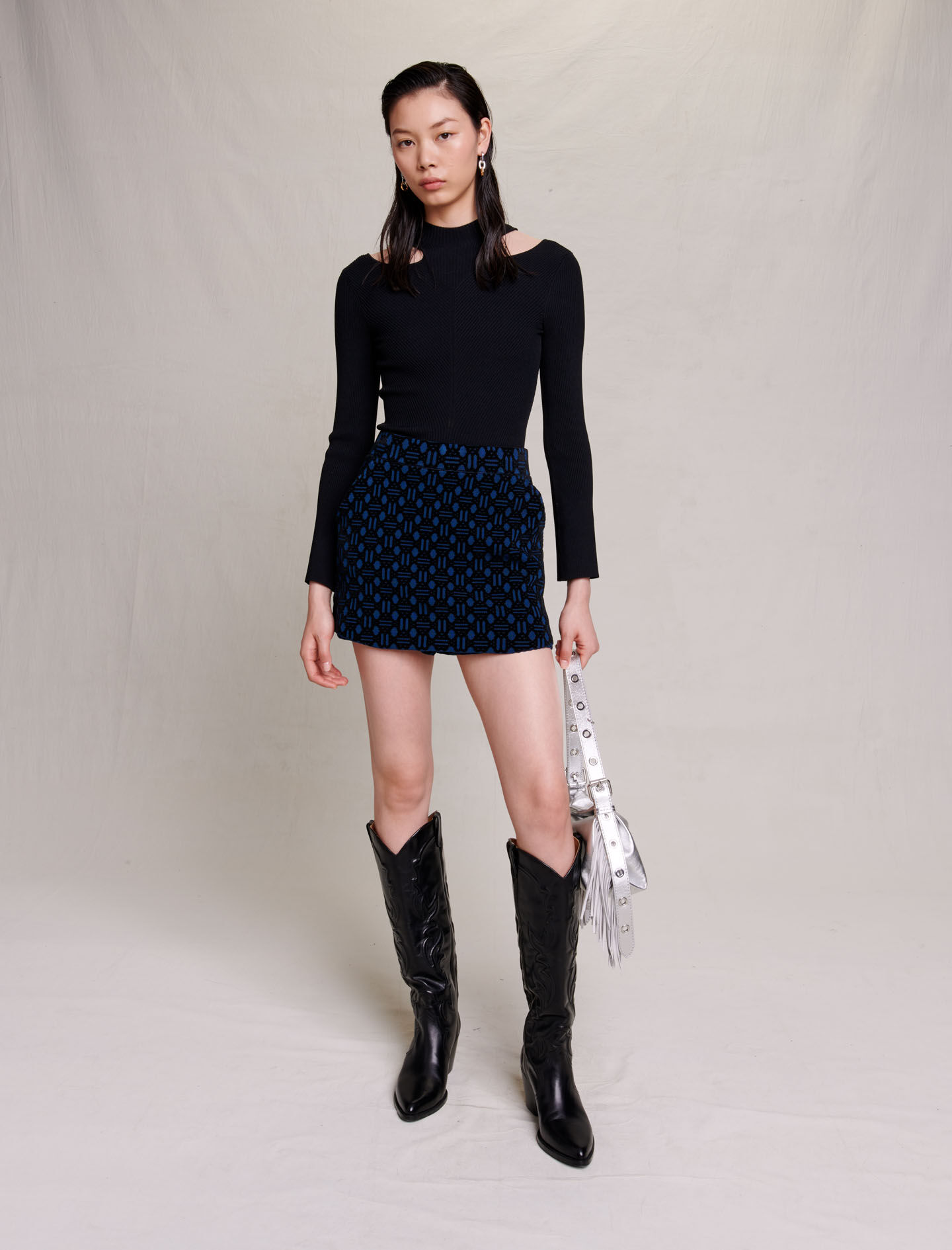 Jacquard fluwelen shorts - Blauw/zwart