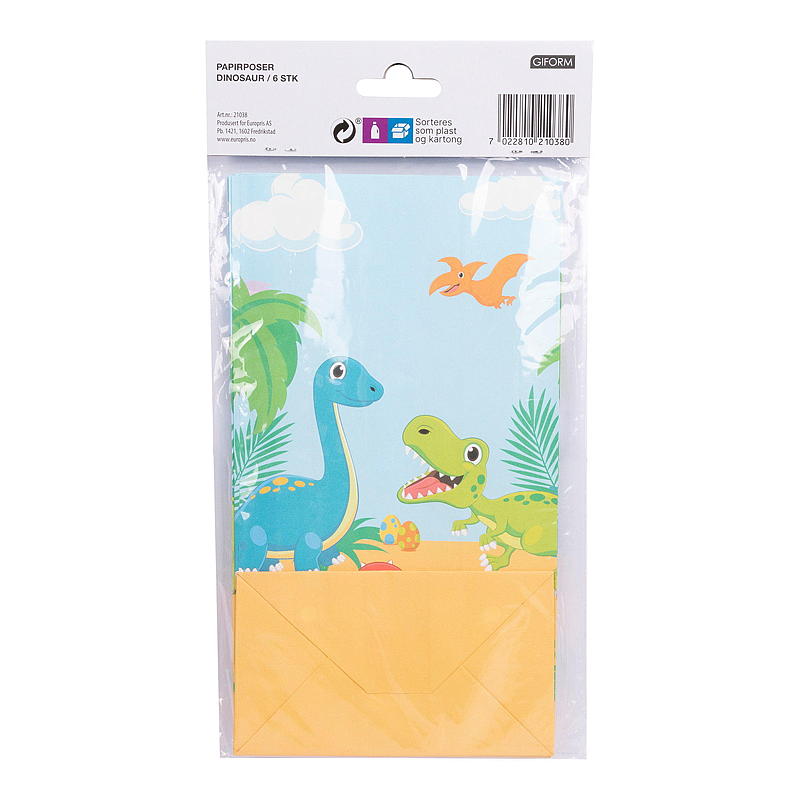 Giform Papirpose 6 stk. Dinosaurie