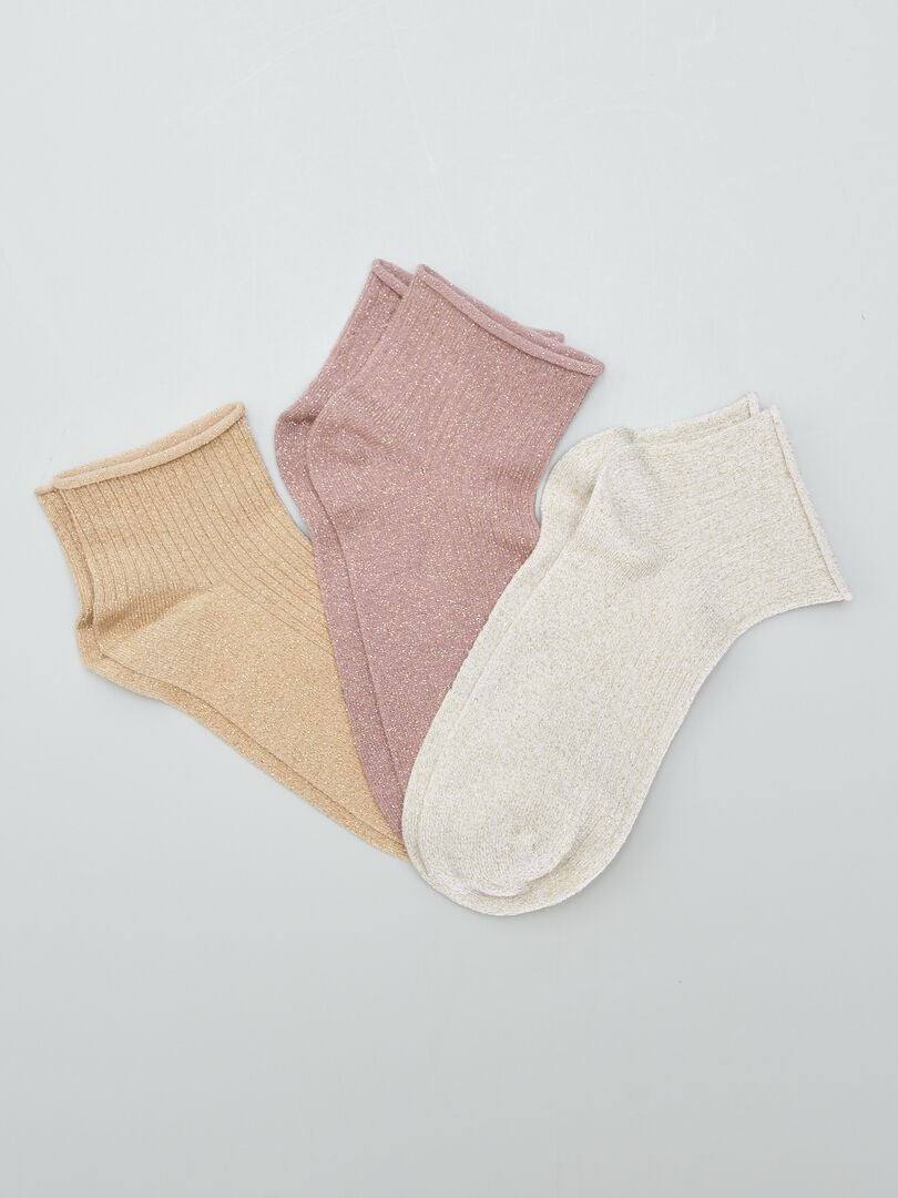 Set van 3 halflange sokken met pailletten - beige