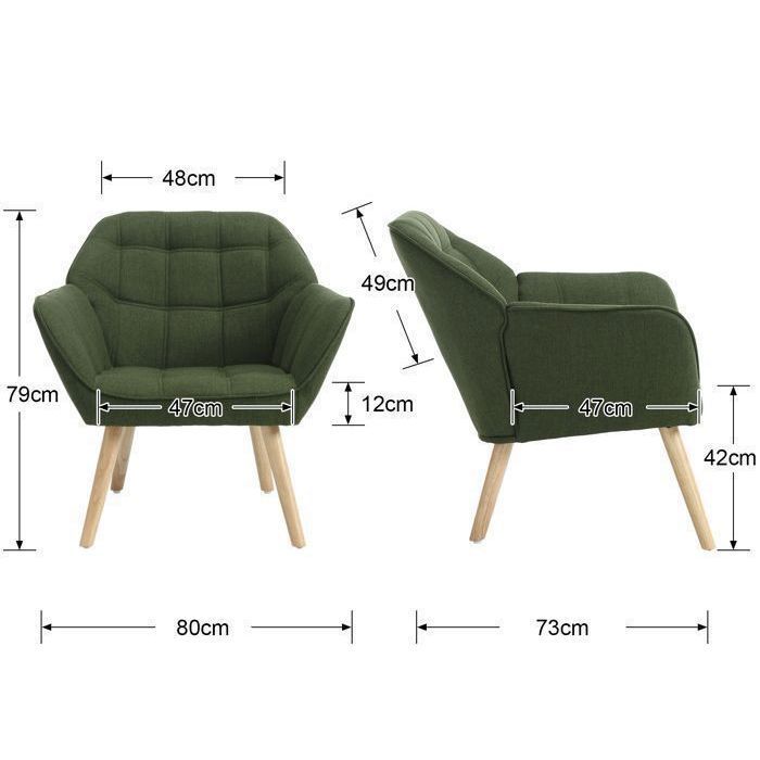Wahson Moderner Wohnzimmersessel, skandinavischer Sessel mit Holzbeinen, bequemer Designer-Sessel mit Leinenbezug, Grün