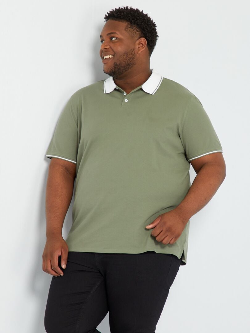 Polo shirt van stretchkatoenpiqué - mosgroen