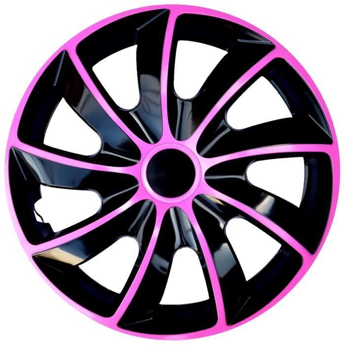 Embellecedores de rueda bicolores NRM Quad para llantas de acero - Juego de 4 embellecedores de rueda bicolores - Plástico ABS (negro/rosa, 15