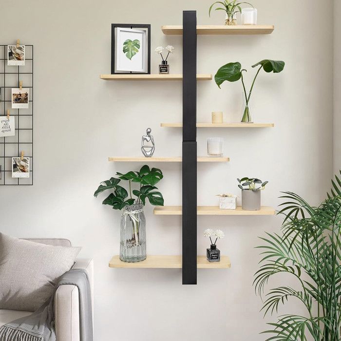 Grande étagère murale en bois Étagère flottante réglable 3 niveaux 50x58cm Organisateur suspendu pour maison bureau noir