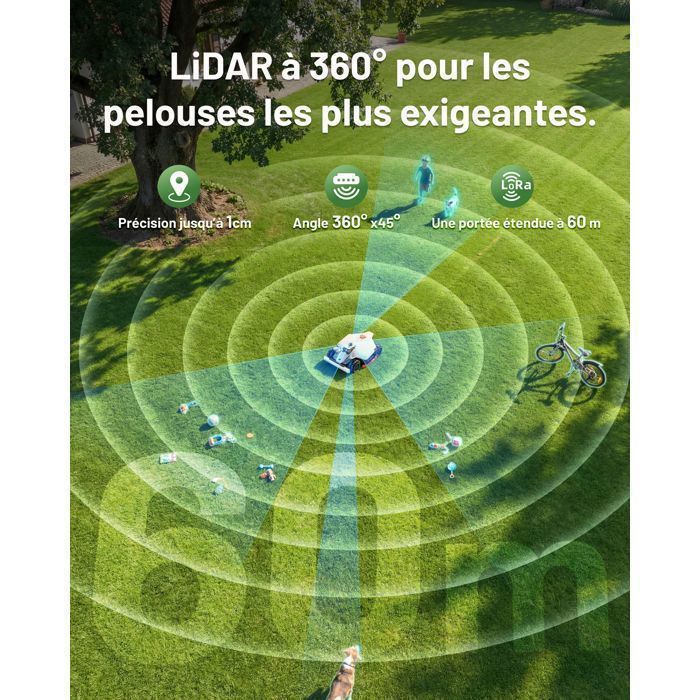 MAMMOTION LUBA 3 AWD 1500 Robot Tondeuse sans Fil Périmétrique, LiDAR 360° + Double caméra avec contrôle par IA, 80% pentes