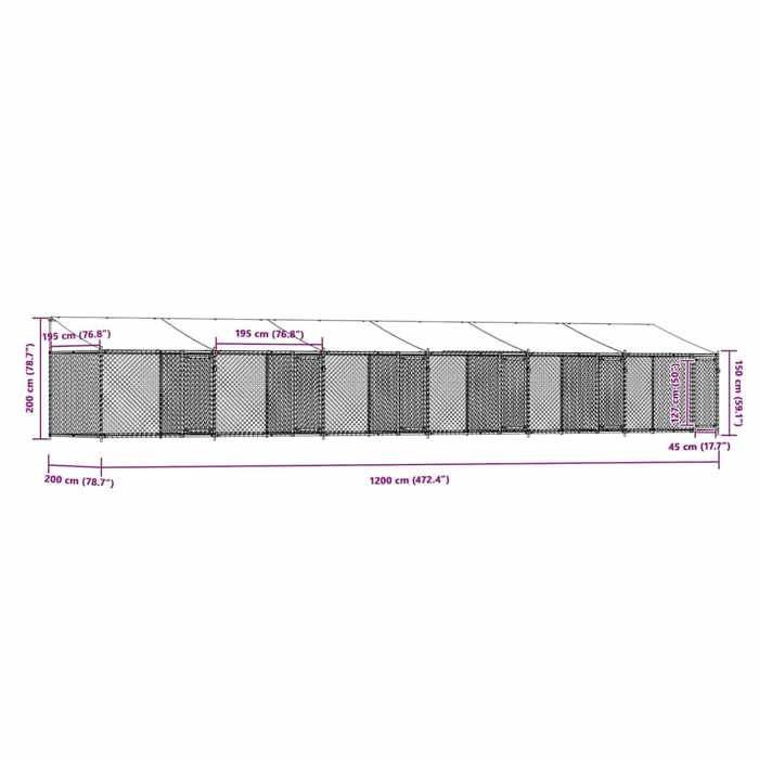 vidaXL Cage pour Chien avec Toit Portes, Chenil pour Chien, Maison pour Chien, Niche de Jardin Terrasse, Gris 12x2x2 m Acier 3209567