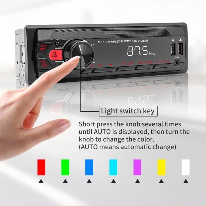 Radio para coche PRUMYA 1DIN con Bluetooth, USB, AUX, FM, BT 5.0, entrada para tarjeta TF, llamadas manos libres y control por voz.