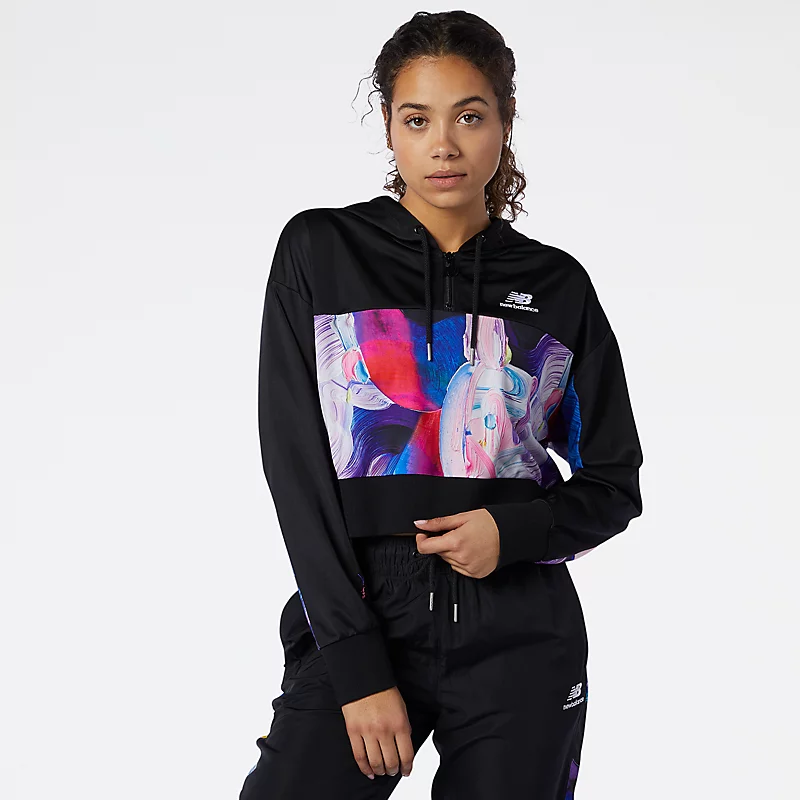 Bluza z kapturem damska NB Athletics Erin Loree zamkiem błyskawicznym – czarna z magnesem