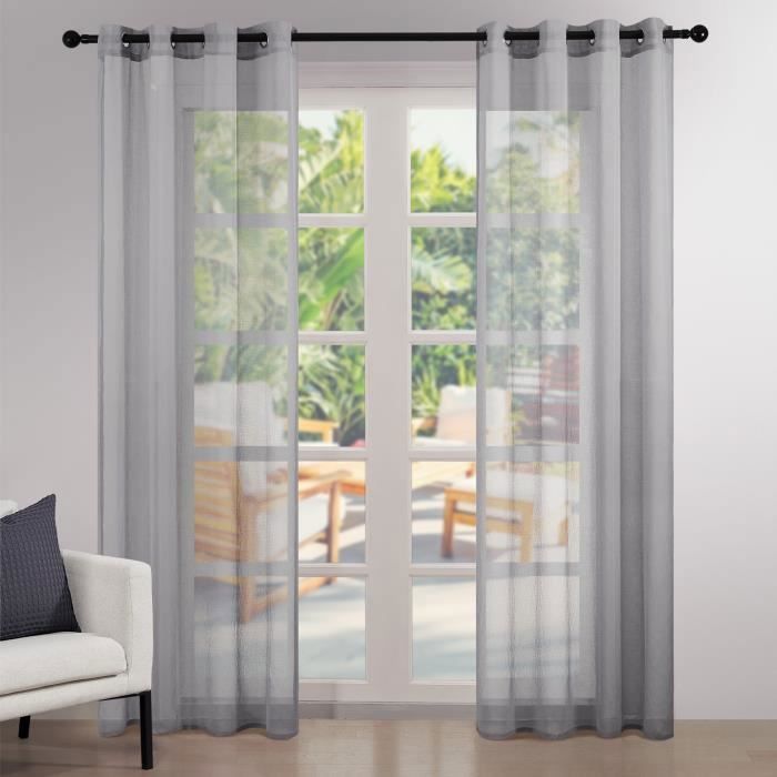 Topfinel Rideau Voilage Gris 140x240cm de Fenetre Chambre,2 Panneaux Rideaux Voilages Intérieurs Transparent à Oeillets pour Salon