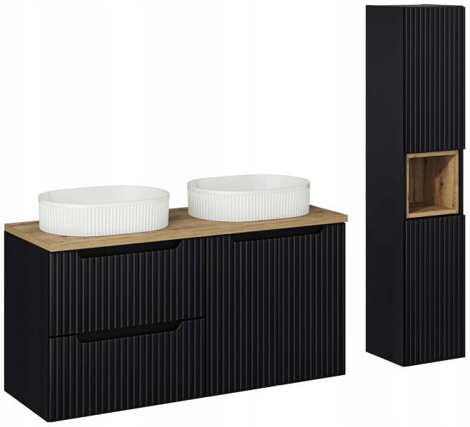 CZARNE RYFLOWANE meble łazienkowe NOVA BLACK szafka 120 cm