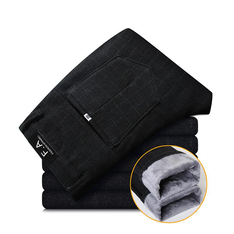 Heren winter slim fit rechte fluwelen broek, nieuwe mode, heren casual dikke fleece broek, heren zakelijke broek, geruite warme broek, 638