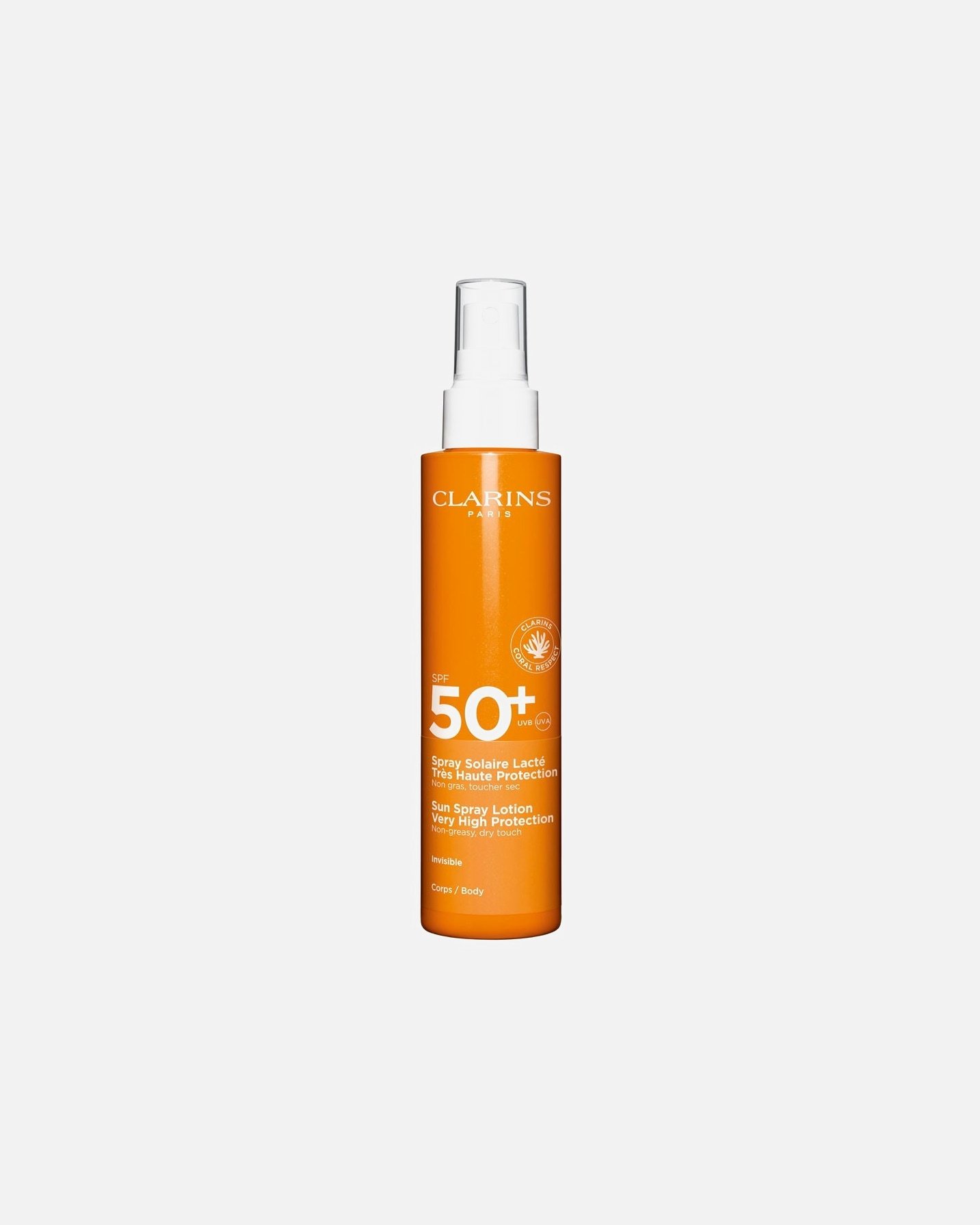 „Clarins“ apsauginis purškiklis nuo saulės, purškiamas losjonas nuo saulės su labai aukštu apsaugos nuo saulės faktoriumi 50+ – 150 ml