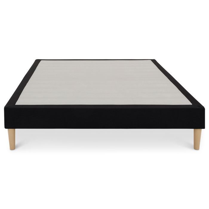 QUIMPER gestoffeerde bedbodem 140 x 190 cm, houten frame en zwarte stoffen bekleding, bedframe met poten