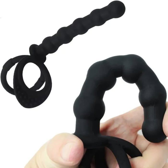 Plug anal en silicone avec sangle pour pénis, petites perles anales, jouets sexuels, plug anal flexible avec anneau pénien, anneau1