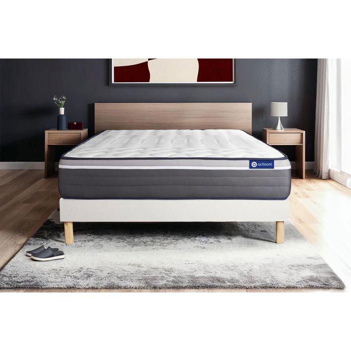 Conjunto de colchón y base de cama de 140x190 cm - Base de cama blanca (requiere montaje) - Actilatex Plus