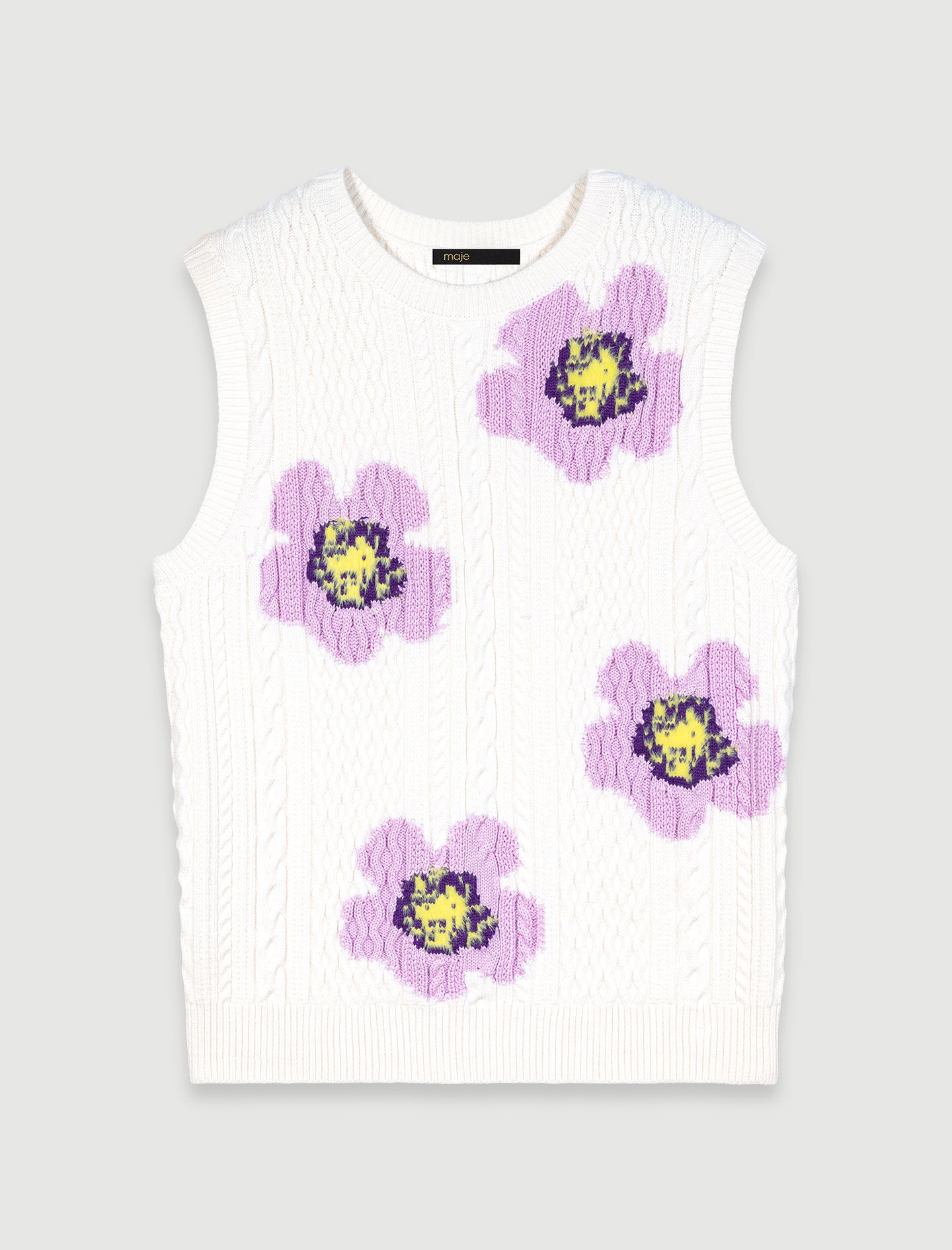 Mouwloze trui met bloemen - Gebroken wit
