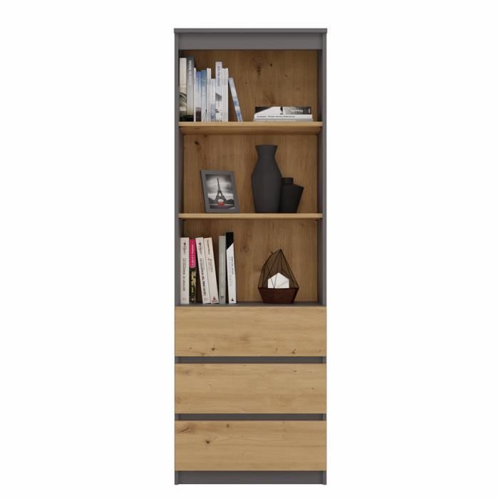 CATANIA - Librería con 3 cajones + 2 estantes - 180x60x35 cm - Mueble de almacenamiento - Estantería