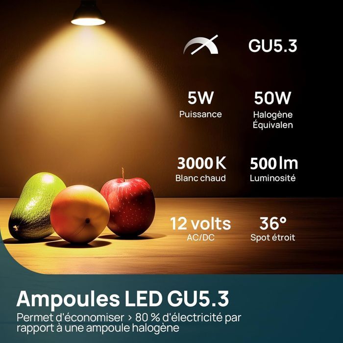 Lampadina LED - Lampadine LED - Faretto LED - GU5.3 MR16 12V - 5W - Bianco caldo 3000K - 500LM - 5 pezzi
