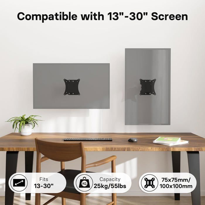 Wandhalterung für Fernseher, universelle schwenk- und neigbare PC-Monitorhalterung für 13-30 Zoll Flach-/Kurvenfernseher und Monitore