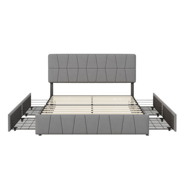 Cama de 160 x 200 cm con cabecero y somier de láminas, cama doble tapizada con almacenamiento, 4 cajones, estructura de cama de 160 x 200 cm con somier de láminas, terciopelo