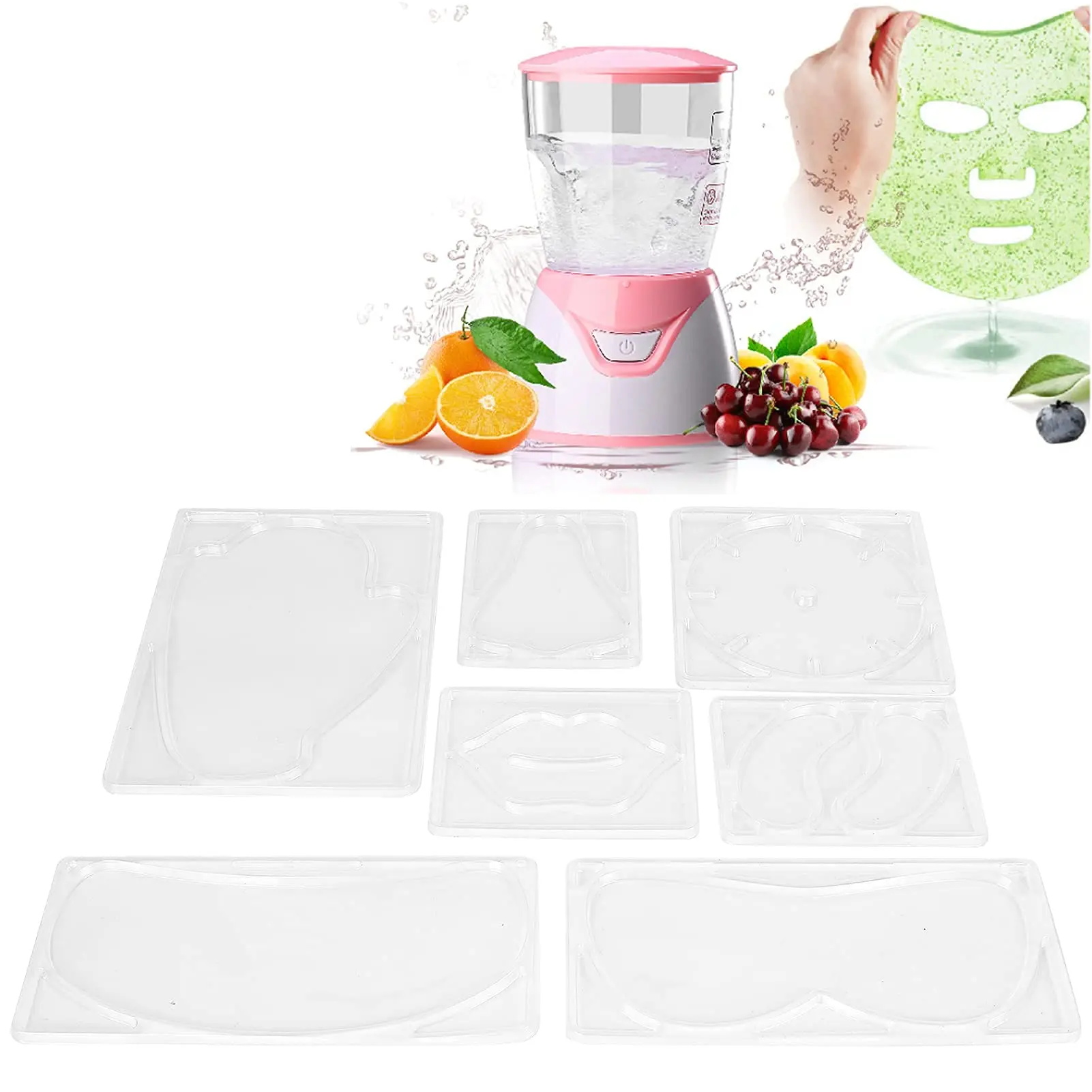 Ensemble de 7 moules réutilisables pour masques faciaux (cou, yeux, mains, poitrine, lèvres) pour la fabrication de masques à partir de fruits et légumes.