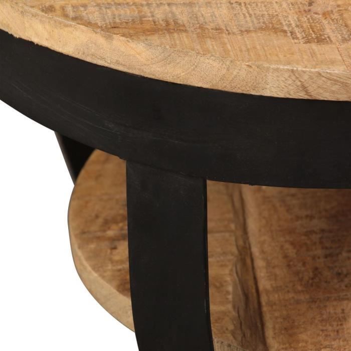 Table Basse Industrielle - KKMOON - Rond - Bois Massif - Marron - 65 x 32 cm