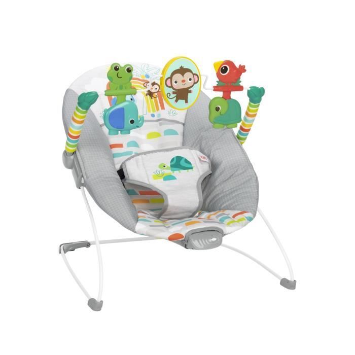BRIGHT STARTS Baby Bouncer Animals, Soothing Vibrations, Activity Arch with Interactive Toys, Baby Gift