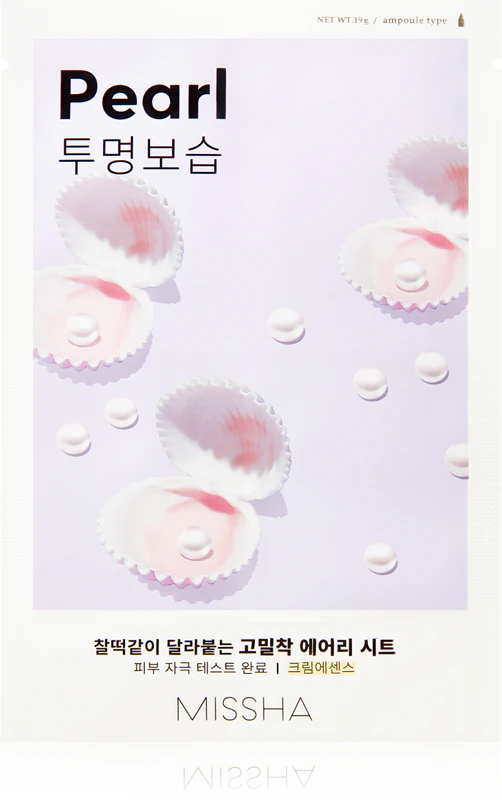 Máscara facial em tecido Missha Airy Fit Pearl, iluminadora e hidratante.