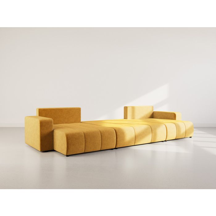 Nicole – 7-Sitzer-Panorama-Schlafsofa in U-Form mit Stauraum, Stoffbezug – Gelb