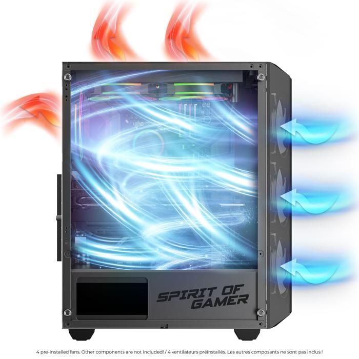 Case per PC da gaming - SPIRIT OF GAMER - REBEL NX DARK - Nero - 4 ventole ARGB - Compatibile con ATX