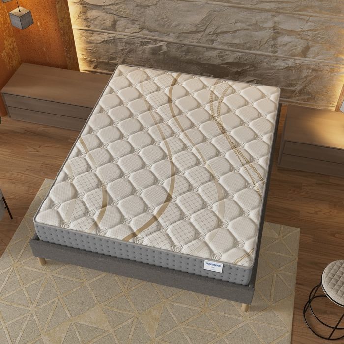 Conjunto de colchón y base de cama (120x190cm) - Muelles ensacados Essem y espuma de alta densidad de 25 cm de grosor + Base de cama de madera estable, Tela gris
