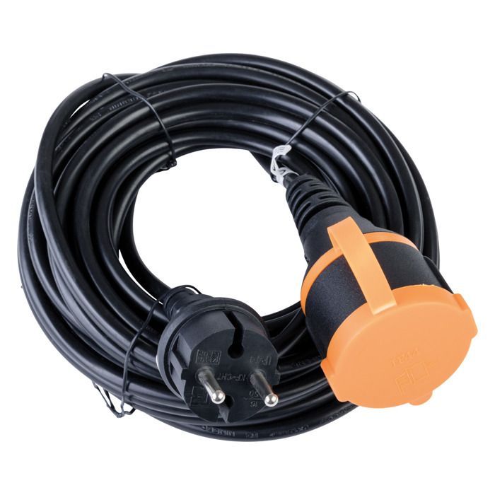 Cable de extensión impermeable 2P H05VV-F de 2x1,5 mm² y 25 m con clip de fijación - Naranja - Zenitech