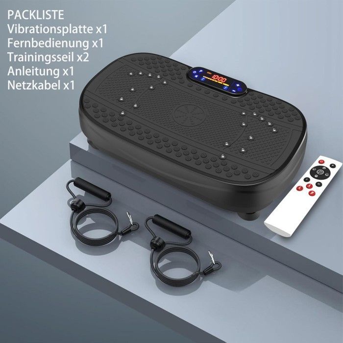Vibrationsplade Fitness - Modstandsbånd med hastighedskontrol - Sort 53x32x13cm - Komplet hjemmetræning