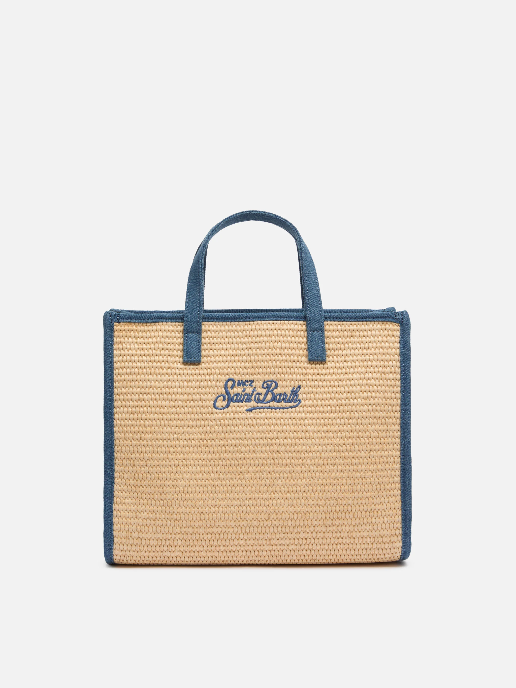 Vivian Midi Handtasche in Beige mit Stroh-Optik