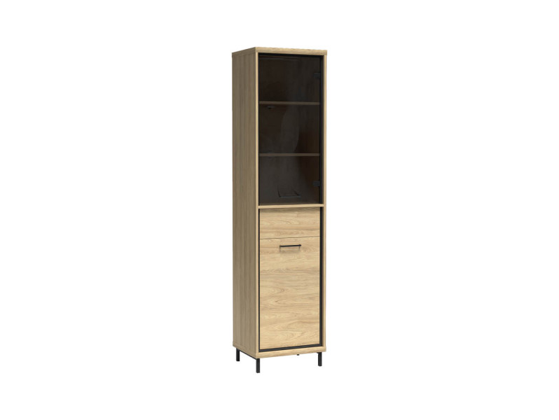 Witryna Wąska MILAN 49 cm Hikora Metalowe Nogi Cicha Szuflada Nowoczesna