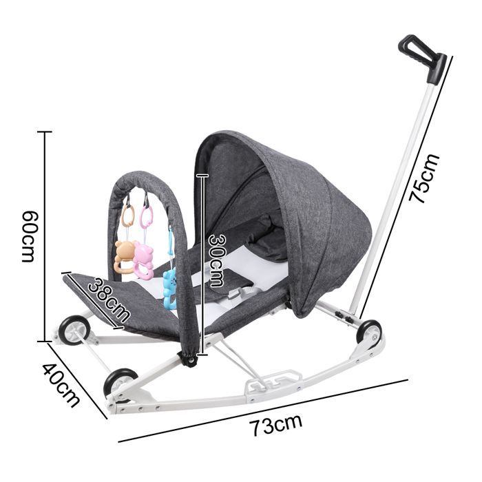 MIPAN - Cadeira de Balanço para Bebê - 0 a 30kg - Altura Ajustável - Base Estável - Com Arco de Brinquedo e Encosto de Cabeça - Cinza