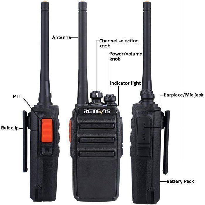 Walkie-talkie de largo alcance Retevis RT24, PMR446 sin licencia, 16 canales CTCSS/DCS, con auricular para fábricas y logística (4 unidades).